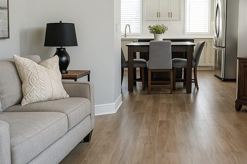 Ambiente elegante com piso laminado de alta qualidade